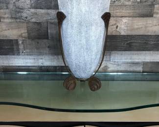 A very large bronze mounted Cendese Murano glass vase - with chip mostly on the inside of the back of the rim. It would not be noticeable with a large floral arrangement.