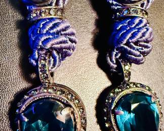 LANVIN Paris Blue Crystal and Cord Clip Earrings