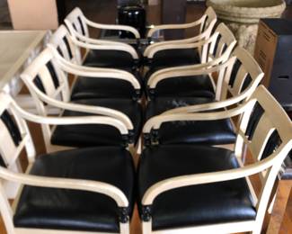 Set of eight leather seat chairs, three of which need recovering & another 1 perhaps