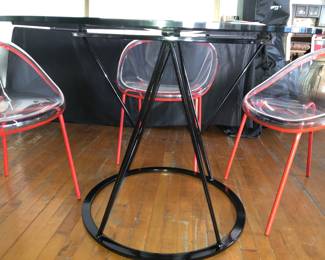 Italian black glass top table & 4 Calligaris L'Eau Translucent Ch