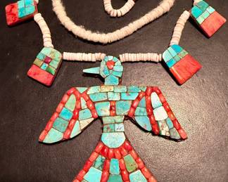 Traditional Santo Domingo inlaid Thunderbird necklace.