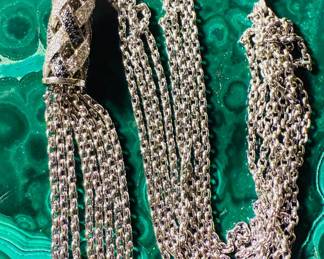 Custom made 18k white gold black & white pave’ set diamonds tassel necklace