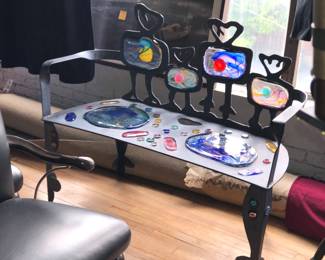 Art glass & metal bench by Drew Smith 1996 signed