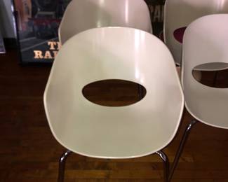 Italian Sintesi Orbit Large White Painted Chairs with nicks on their edges