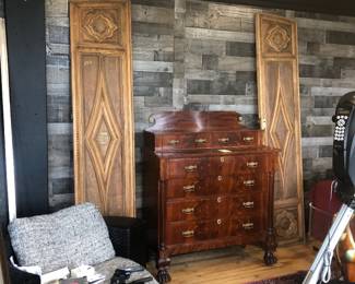A better picture of the doors. Antique empire chest from another estate.