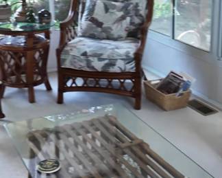 Lobster Trap Coffee Table & Rattan chair w/side table