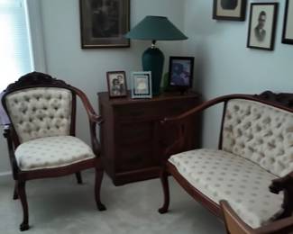 19th Century English Mahogany Settee, Chair