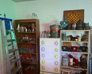 Large Selection of Barware, Glasses and more - Ladder - Antique Phones, Fan and more