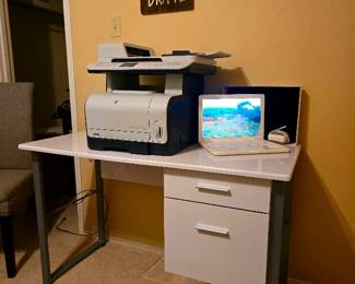 Office Desk, Commercial Printer/Scanner, Mac Laptop