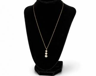 55 VintageSterlingSilverThreeStoneCZDropNecklace