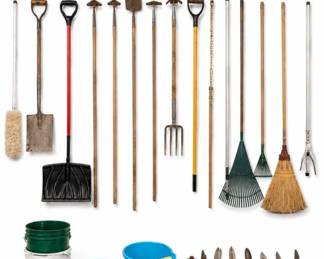87 LargeGardenYardToolCollectionShovelsRakes