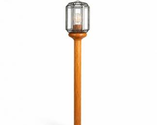 1 MCMOakFloorLampwithGeometricGlassShade