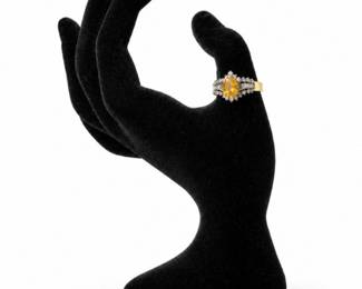 106 YellowPearCutGemstoneAccentStoneRing