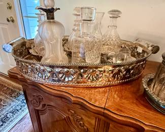 Great silver tray and some unique bottles!