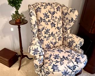 Pretty blue and white wing back chair