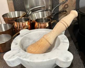Italian-style Carrara marble mortar and pestle