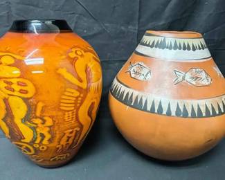 OM131Vintage Trevango Art Pottery Vase  Stamped South Western Olla Vase