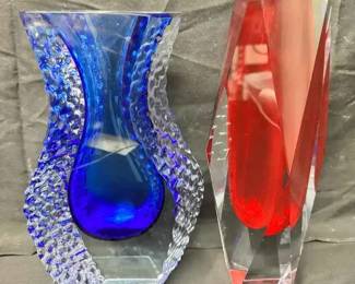 OM141Vintage Italian Murano Style Vases. Ruby Red  Cobalt Blue
