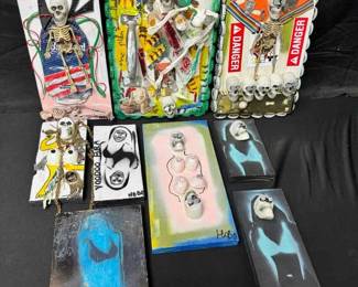 OM123HOBO Signed Original Mixed Media Skull Art