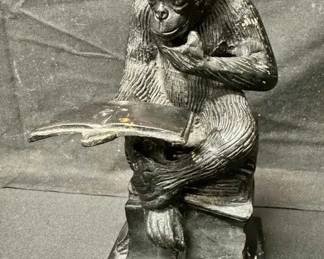 OM113Vintage Brass Reading Monkey Statue