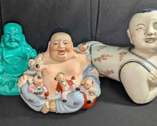 OM310Chinese Porcelain Reclining Headrest, Happy Buddha, And Laughing Buddha
