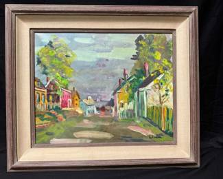 OM262Vintage Signed Winn Impressionist Oil Painting Street Scene