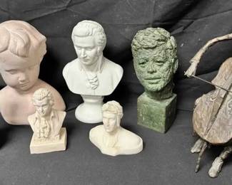OM316Vintage Portrait Busts Mozart, Abraham Lincoln, Dante  Bronze Cello Player Sculpture