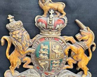 OM171Vintage British Royal Coat Of Arms Wall Plaque Lion Unicorn Crest Dieu Et Mon Droit