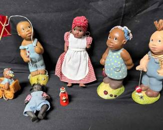 OM378Vintage African American Child Figurines June Somerford Enesco, Black Folk Art Children Dolls