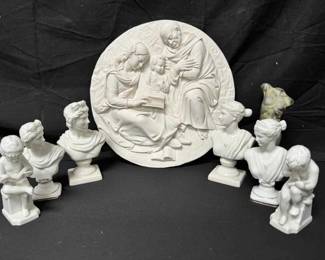 OM329Vintage Studio Dante Alabaster Resin Type Plaque  Neo Classical Apollo Diana Bust