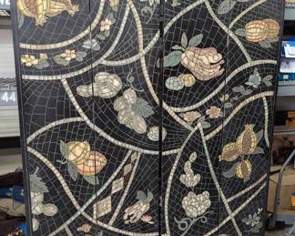 OM187Four Panel Black Lacquer Double Sided Folding Screen
