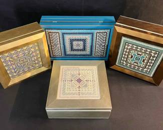 OM1046 Handcrafted Wooden Boxes  Exquisitely Designed Needlepoint Pattern  shimmering thread and trim