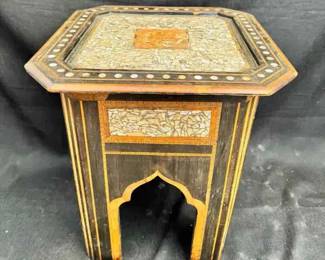 OM179Vintage Syrian Moorish Side Table Mother Of Pearl Inlay Occasional Table