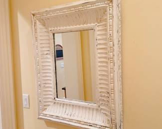Decorative Wall Mirror Distressed White Wooden Frame