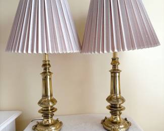 Pair of Vintage Stiffel Solid Brass Column Table Lamps