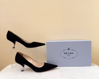 PRADA Suede Pointed Toe Pumps Black