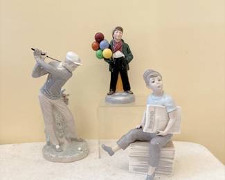 Nao, Lladro Paperboy Sitting On Diario Newspaper Bundle - Lladro Figurine 11" MALE GOLFER #4824 Retired Glossy Finish - Vintage Royal Doulton Balloon Boy HN2934 Figurine England Hand Painted 1983