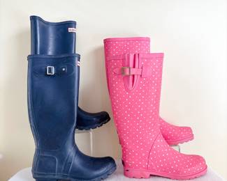 Navy Blue Hunter Boots - Pink Polka Dot Rain Boots