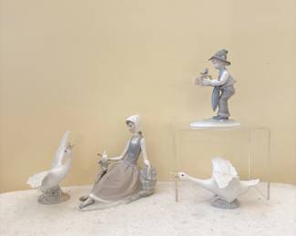 Lladro Shepherdess Girl Sitting with Dove Bird Figurine 4660 9" - VINTAGE LLADRO #26 A “Pato Corriendo" Running Duck Goose Porcelain Figurine - VTG Metzler & Ortloff Germany - Porcelain "Boy with Birdcage" Figurine 5.75"