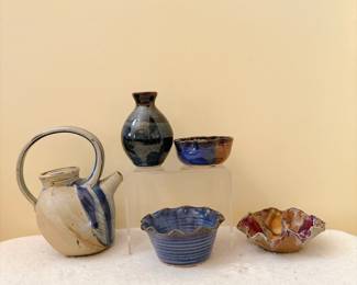 Stoneware Pottery Teapot - Blue Ceramic Bowl Ruffled Rim
