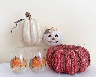 Pumpkin Sunflower Stemless Wine Glasses