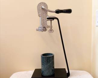 Vintage Rogar Champion 1897 Table-Top Corkscrew Wine Bottle Opener on a stand