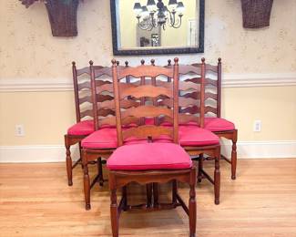 Set of 6 Wooden Ladder-Back Dining Chairs -> This item is available for pre-sale on our website: https://www.pureandsimplecarolinas.com/shop