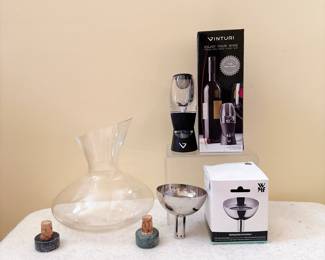 Vinturi Essential Red Wine Aerator - WMF Decanting Funnel w/ Removable Strainer Stainless Steel Medium 2pc - Wine Decanter Carafe Clear Glass Angled Top