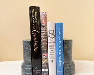Vintage Green Marble Column Bookends - Gardening Books