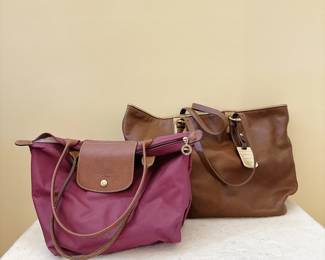 Magenta Longchamp Le Pilage Tote Bag - Brown Leather Longchamp Tote Bag