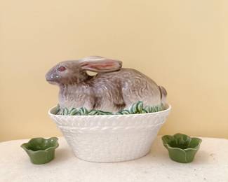 Vintage Large Olfaire Ceramic Bunny Rabbit Tureen Portugal
