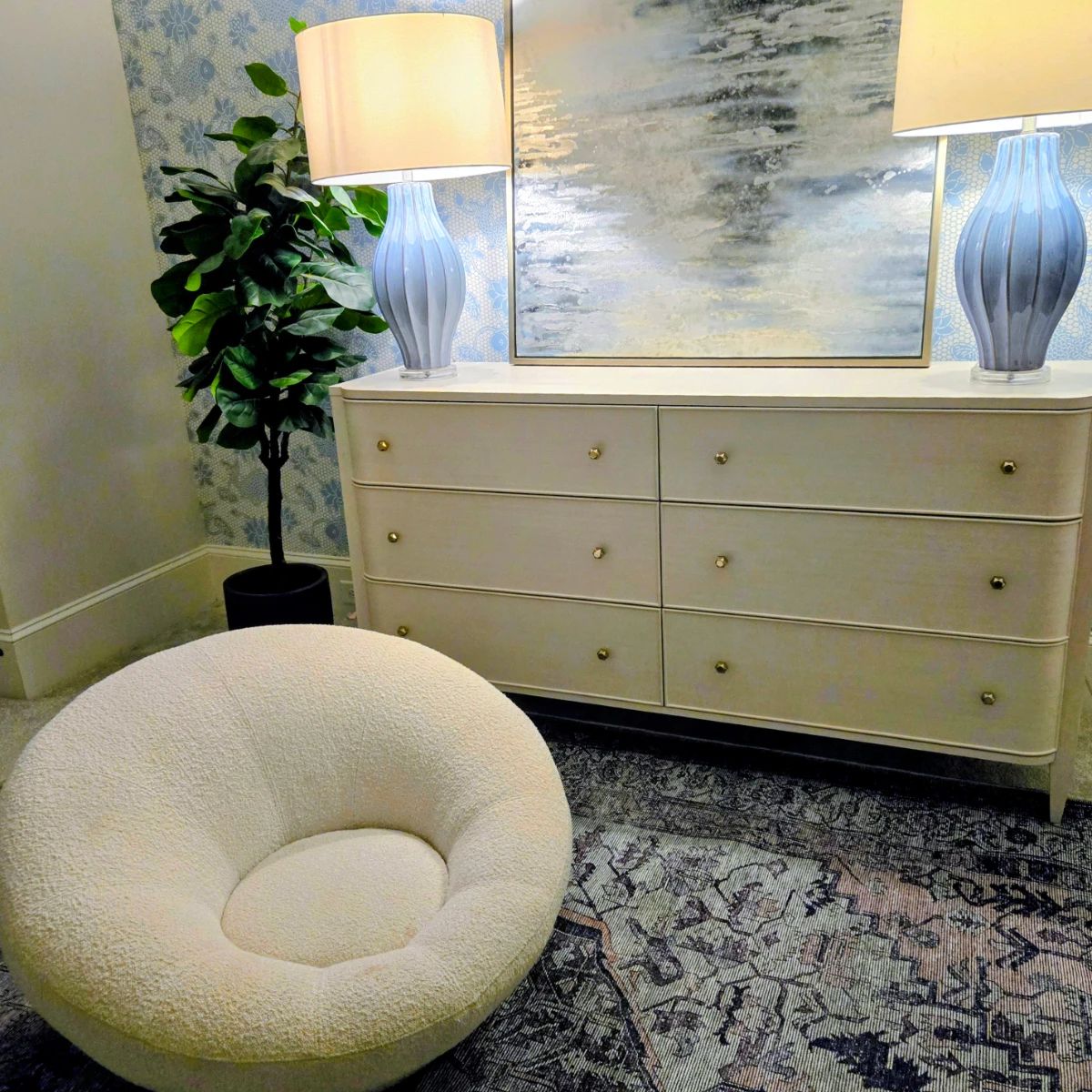 Pb teen boucle swivel chair, Chelsea 6- Drawer Dresser Miranda Kerr, Jamie Young Oceam Blue Lamp