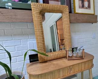 Sliding Door Console Table w/ Rattan Mirror