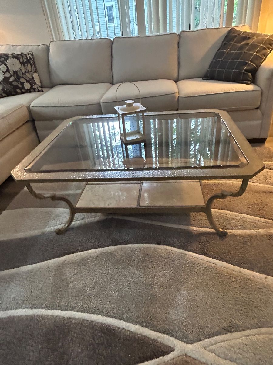 Hollywood Regency Beveled Glass Top 2-Tier Coffee Table